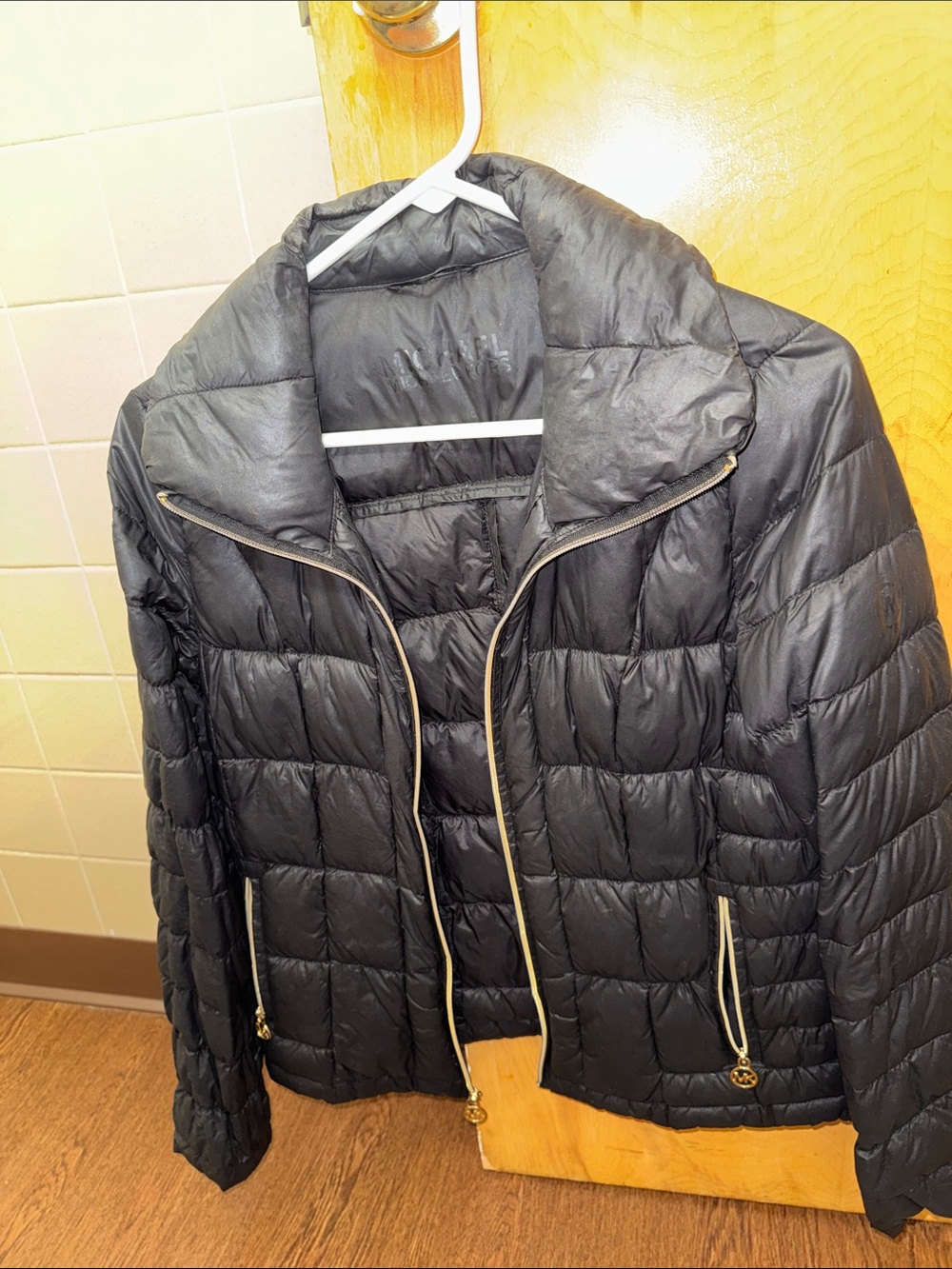 Michael Kors Black Quilted Puffer Jacket with Gold Trim